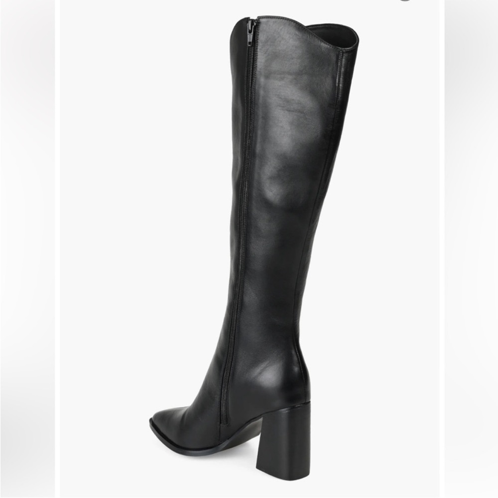 Journee Signature Womens Laila Stacked Heel Dress Boots NWOB Black Leather H 802 - Picture 4 of 15